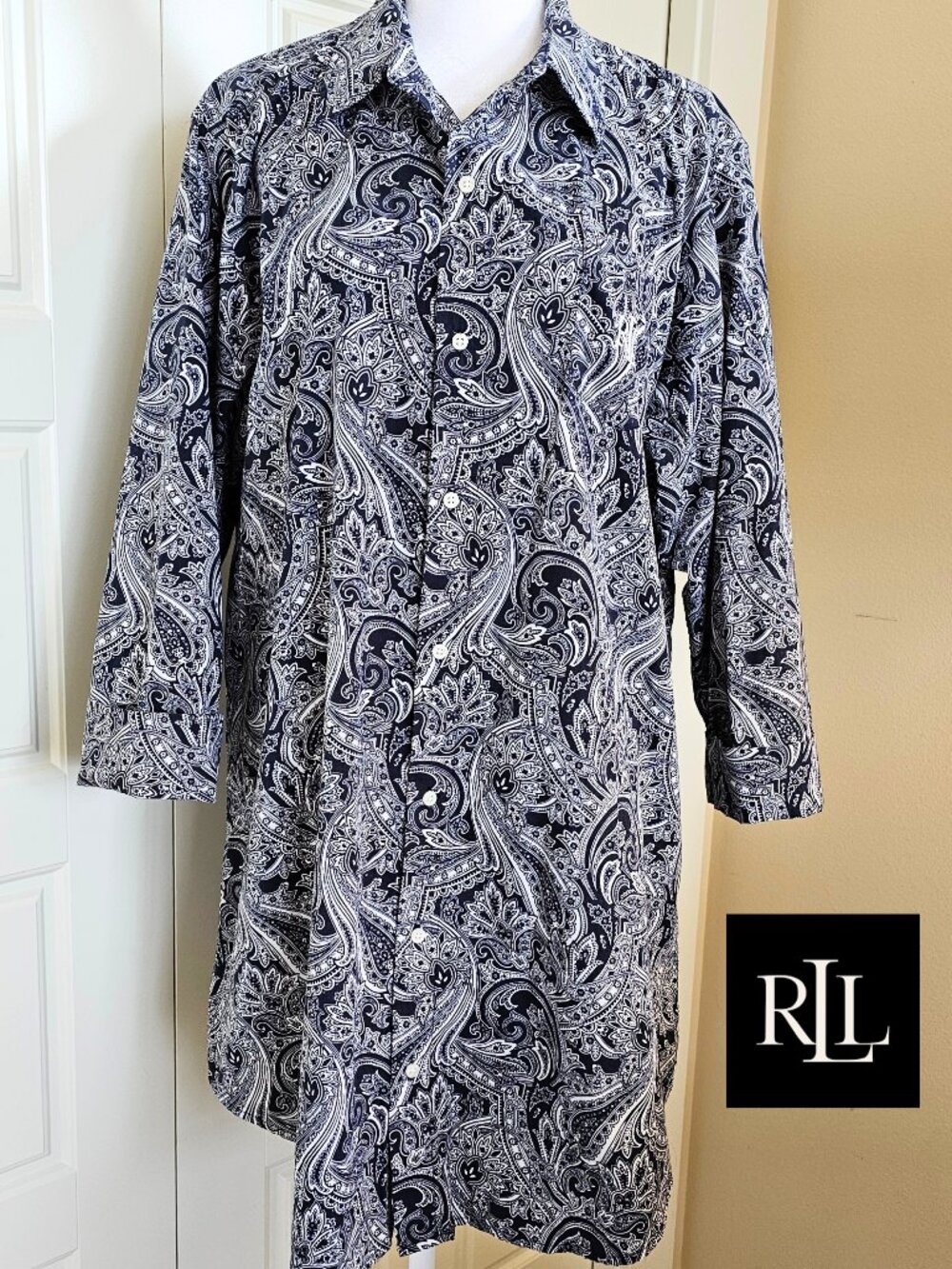 Lauren Ralph Lauren Paisley Cotton Nightshirt Shirt Dress Tunic L